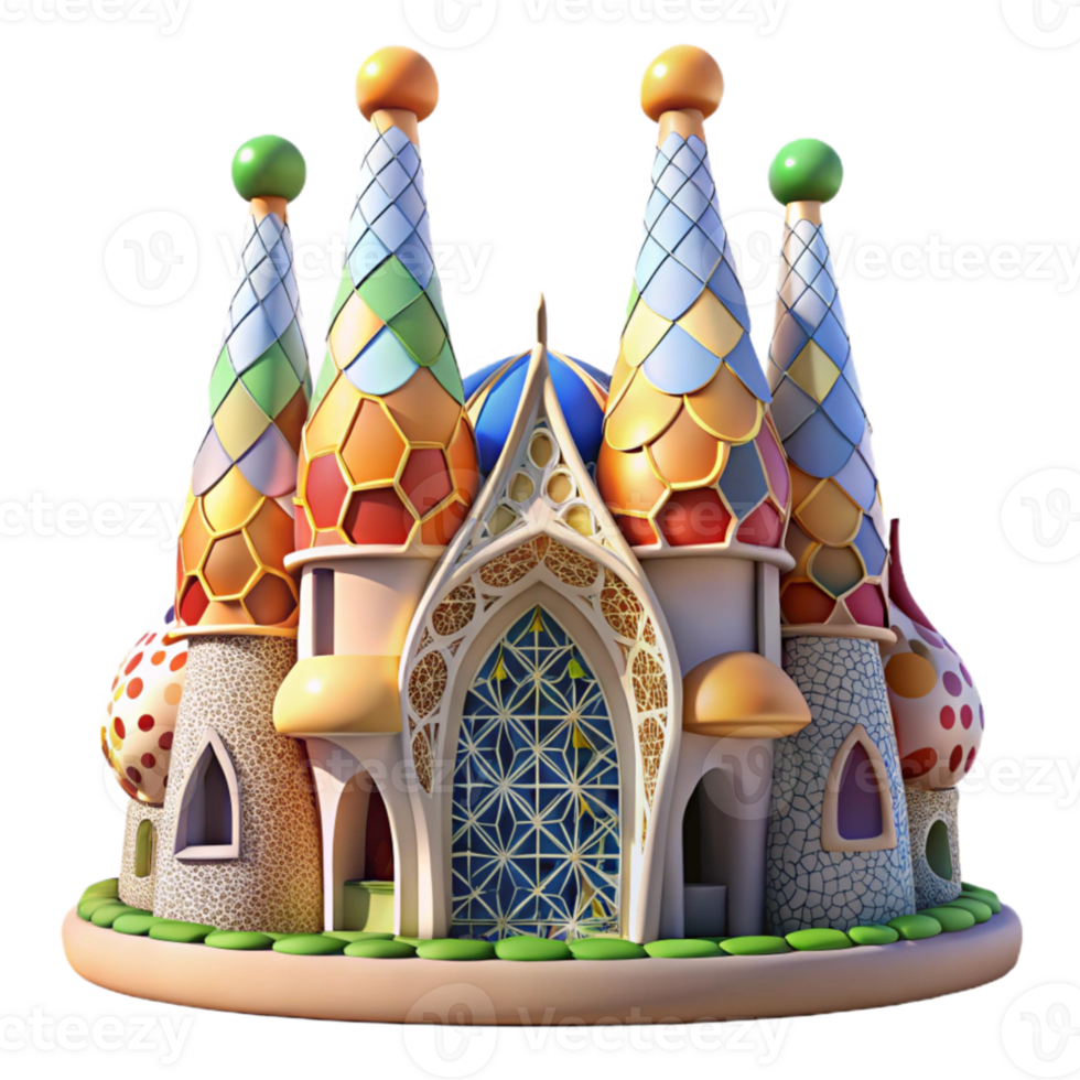 impressive creative Gaudi-inspired architecture, organic shapes, colorful mosaics, whimsical design, Barcelona style, vibrant lighting exclusive png