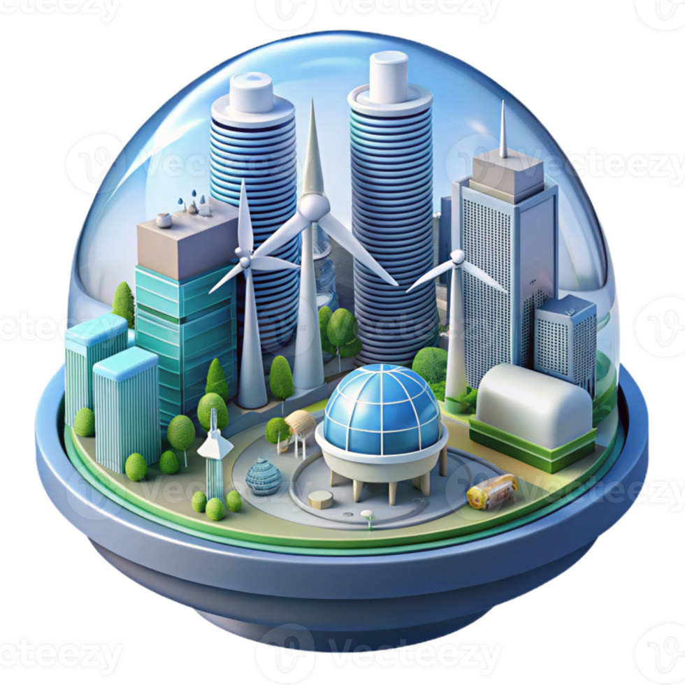 extraordinary modern A futuristic city powered by renewable energy, sleek, sustainable design, architectural visualization style authentic png