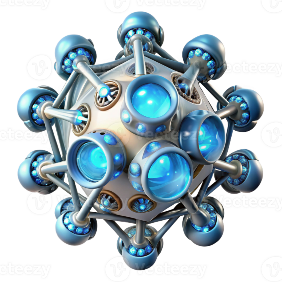 serene traditional A swarm of nanobots forming a complex, geometric structure, illuminated by internal bioluminescence, in a microscopic, scientific style authentic png