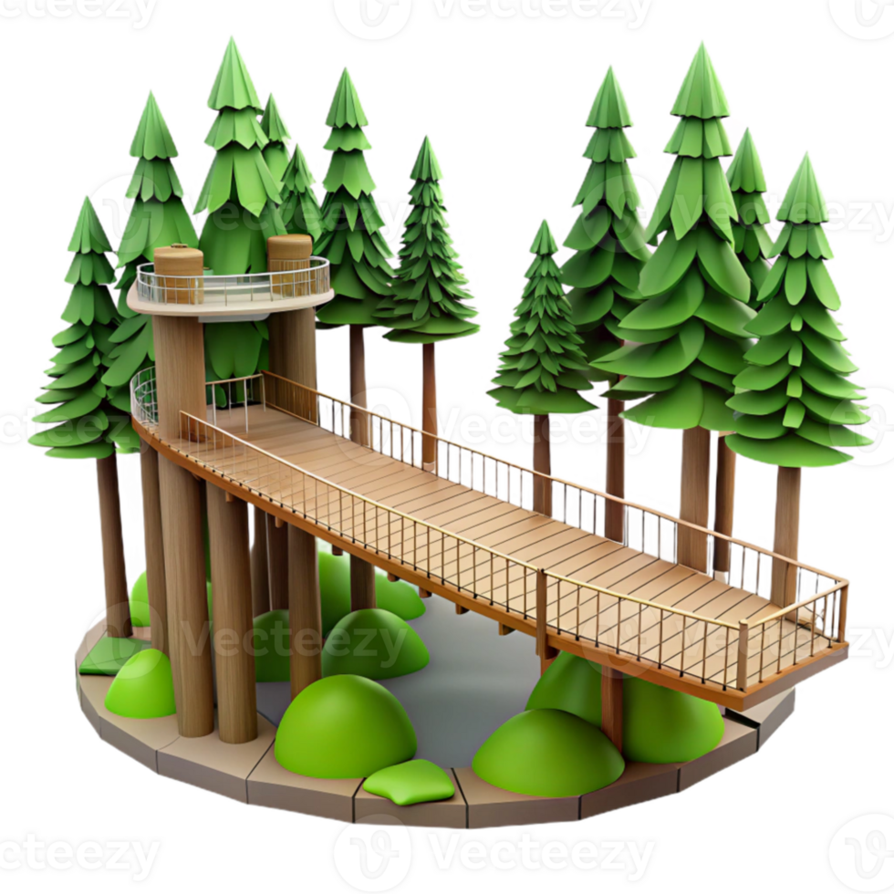 beautiful modern Treetop walkway, suspended bridge, panoramic forest views, daylight premium png