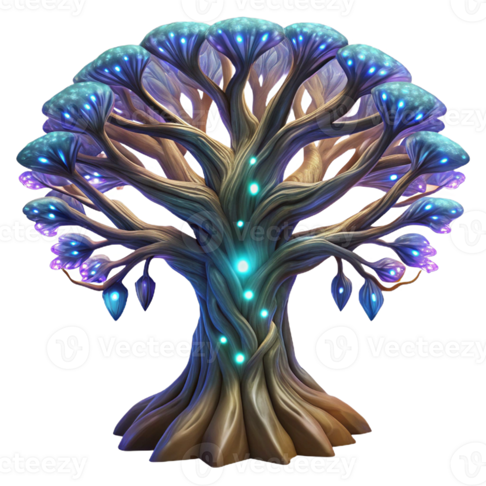 beautiful vintage A giant, ancient tree with roots that stretch into infinity is covered in glowing runes. Fantasy style, ethereal moonlight authentic png