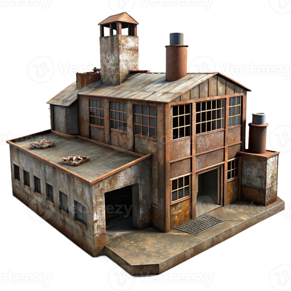 dramatic modern Abandoned industrial factory, rusty metal, broken windows, decaying concrete, gritty atmosphere, urban decay genuine png