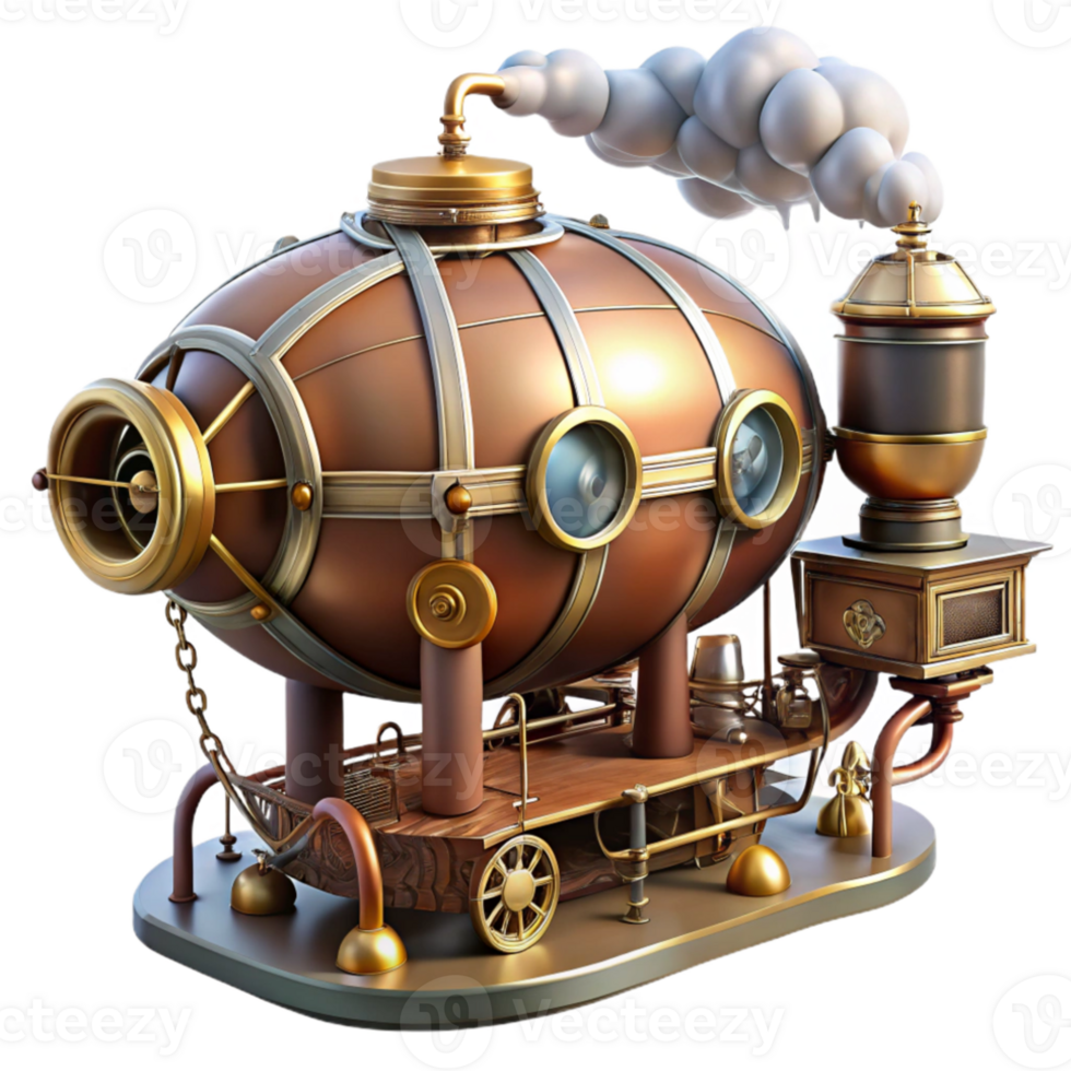 vibrant modern Steampunk airship dock, intricate gears and pipes, brass and copper details, smoky atmosphere, illustrative style professional png
