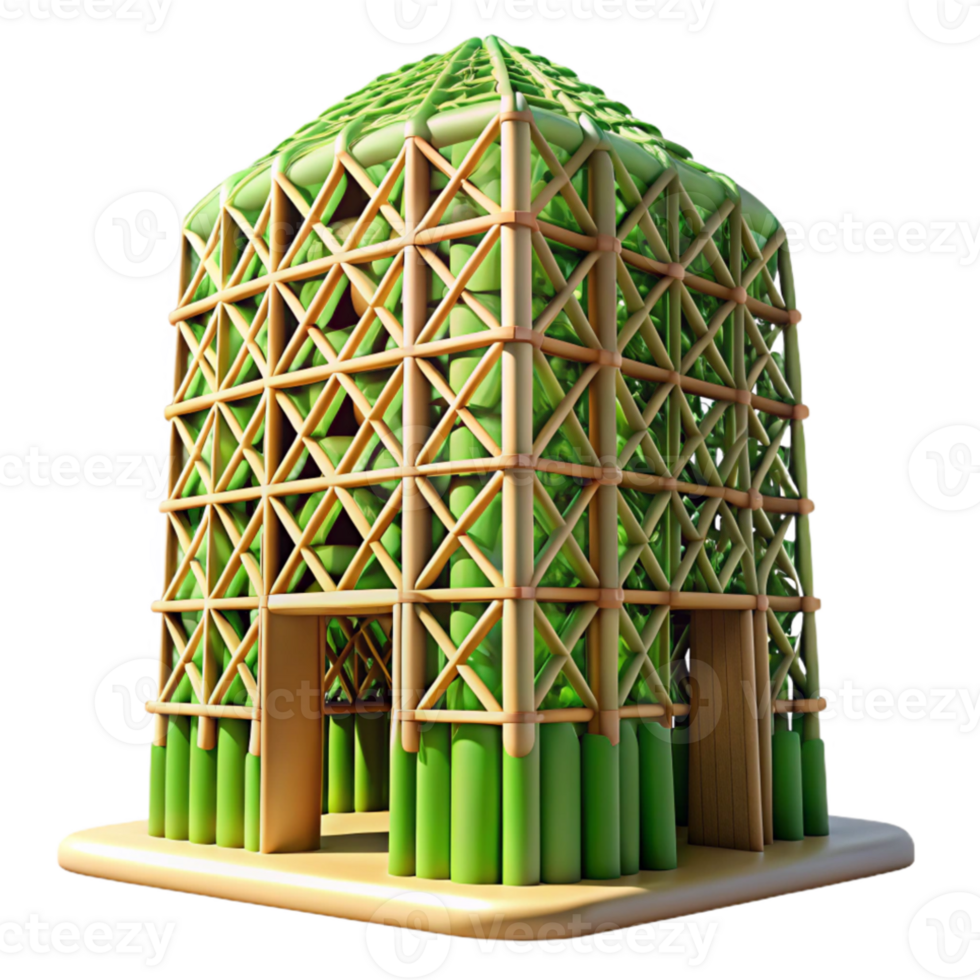 elegant modern Bamboo skyscraper, intricate lattice structure, green facade, dappled sunlight, sustainable architecture style exclusive png