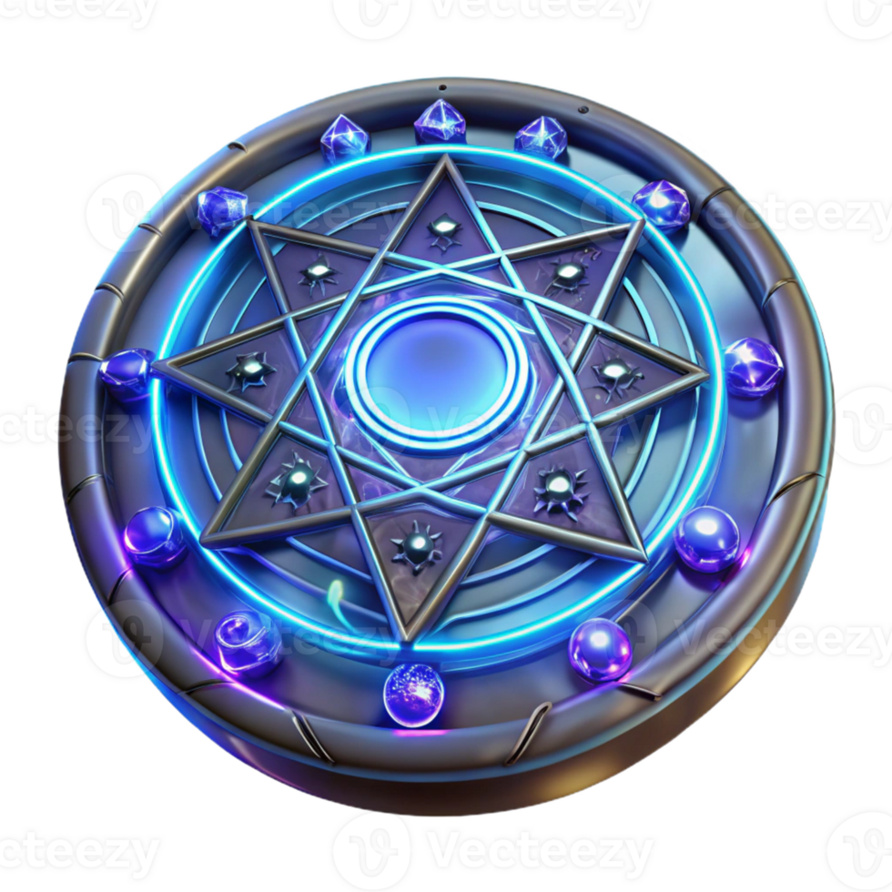 extraordinary contemporary An intricate magic circle, inscribed with glowing runes, emitting a pulsating energy field, illuminated by a mystical light source. Geometric abstract style authentic png