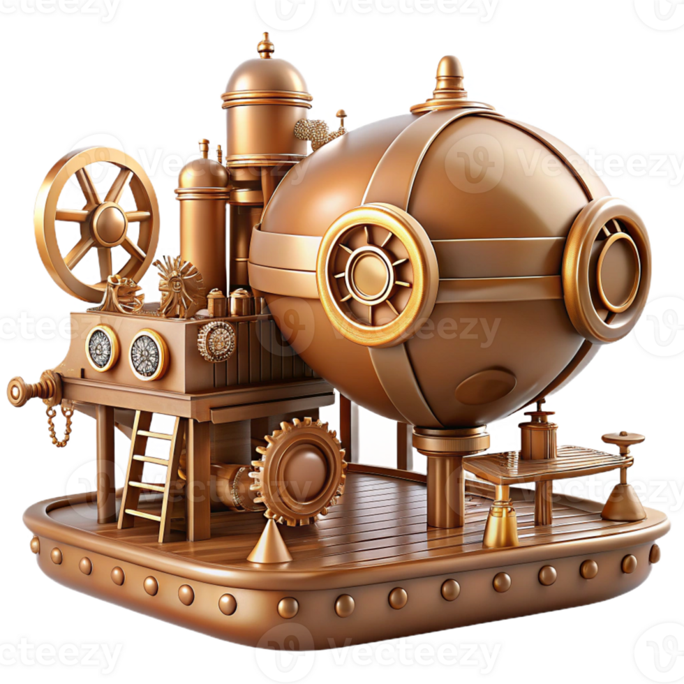 stunning modern Steampunk airship dock, intricate gears and pipes, warm sepia tones, cogs and rivets, Victorian era aesthetic high resolution png