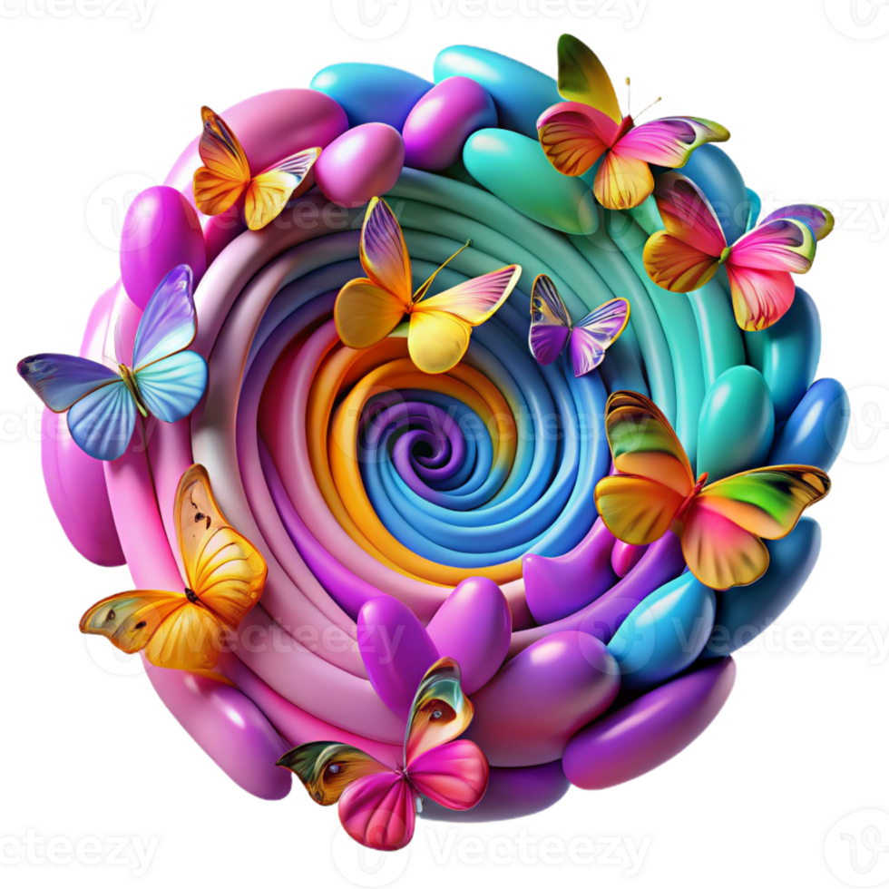 extraordinary abstract A swarm of butterflies forming a swirling vortex of color, in a vibrant nature art style, original png