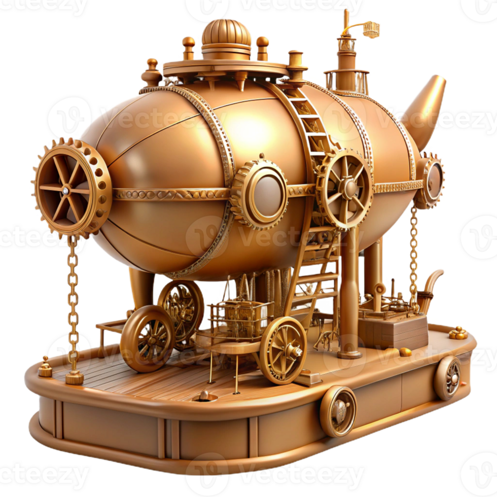 serene modern Steampunk airship dock, intricate gears and pipes, warm sepia tones, cogs and rivets, Victorian era aesthetic authentic png