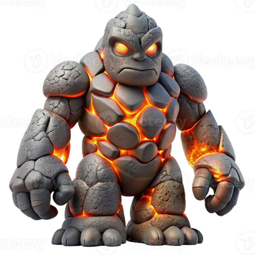 beautiful contemporary A colossal, stone golem awakening in a desolate, volcanic landscape, its eyes glowing with molten lava. Dramatic, fiery lighting. Concept art style authentic png
