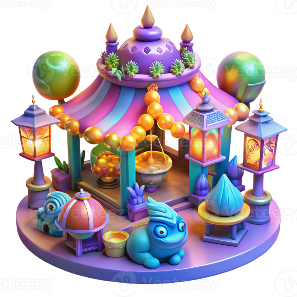 wonderful contemporary A vibrant alien marketplace, filled with exotic creatures and glowing goods, illuminated by the warm, multicolored light of floating lanterns, in a fantasy art style 4K png