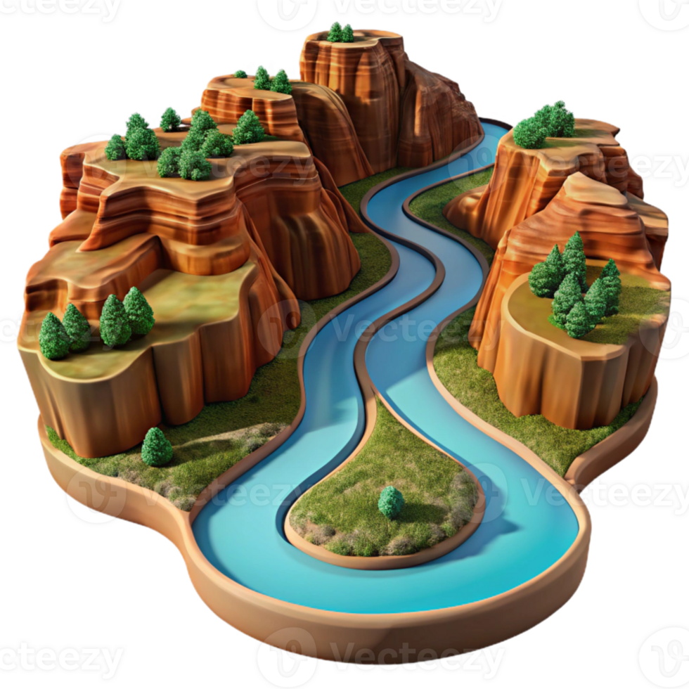 impressive modern A winding river through a canyon, aerial view, vast landscape, breathtaking authentic png