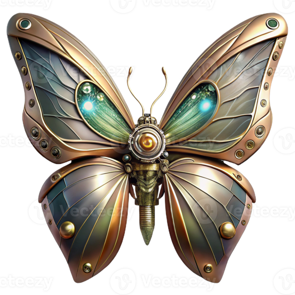 stunning modern A steampunk-inspired mechanical butterfly with delicate clockwork wings. Soft, ethereal lighting. Digital painting style genuine png