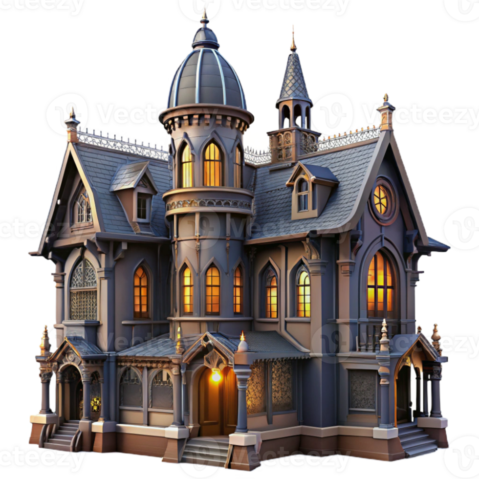 dramatic traditional A Victorian mansion, intricate ironwork, stained glass windows, dramatic lighting, gothic style authentic png