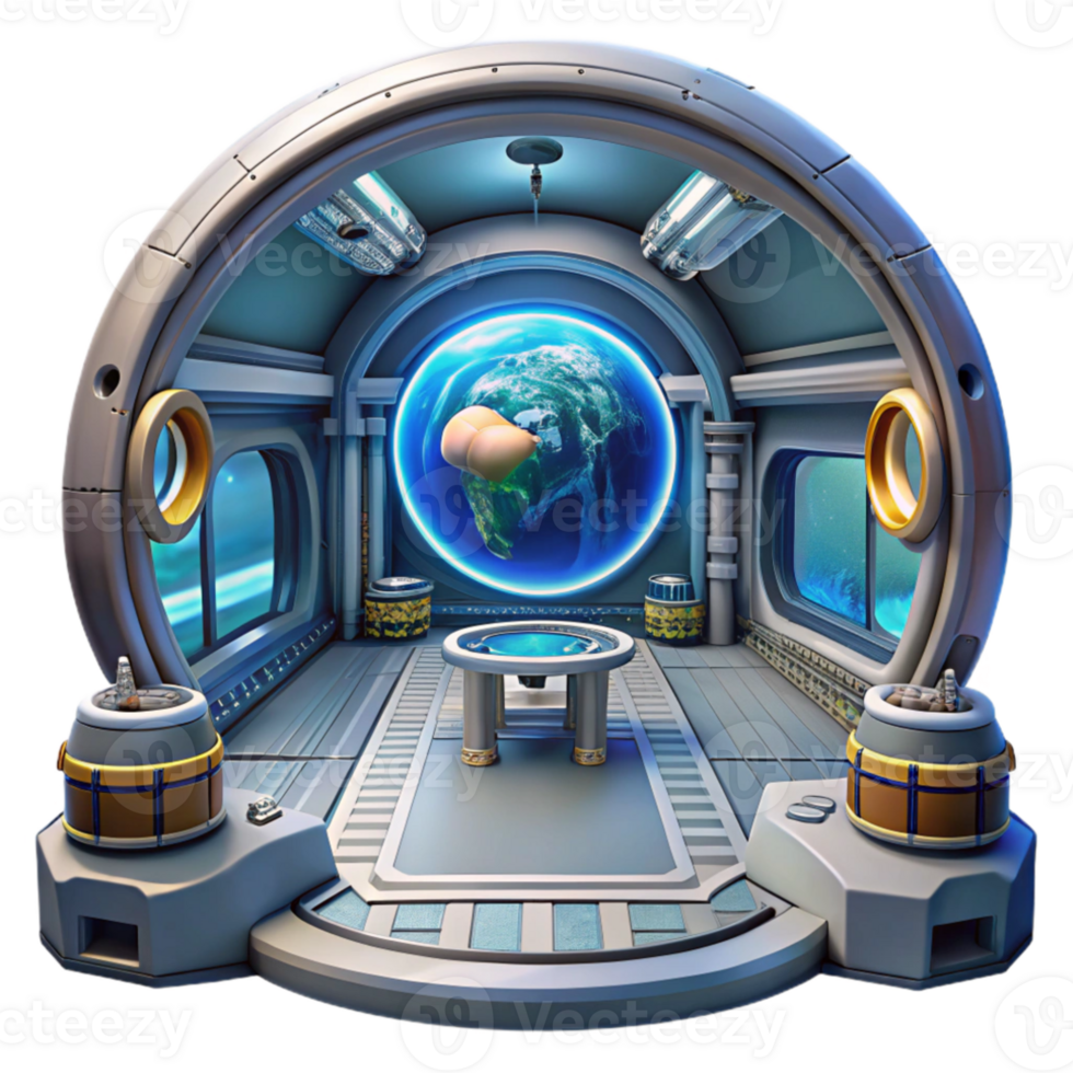 vibrant rustic Space station interior, futuristic technology, zero gravity environment, panoramic view of Earth, sci-fi art high quality png