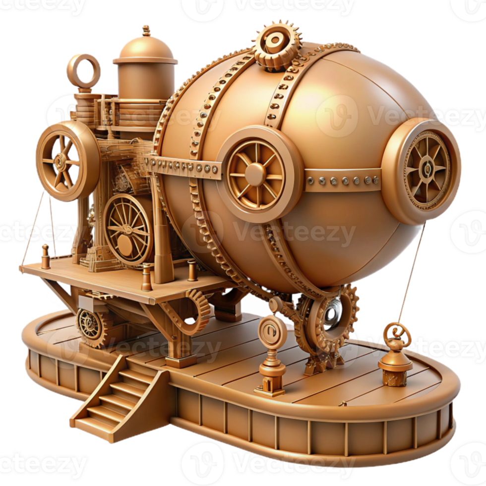 magnificent rustic Steampunk airship dock, intricate gears and pipes, warm sepia tones, cogs and rivets, Victorian era aesthetic genuine png