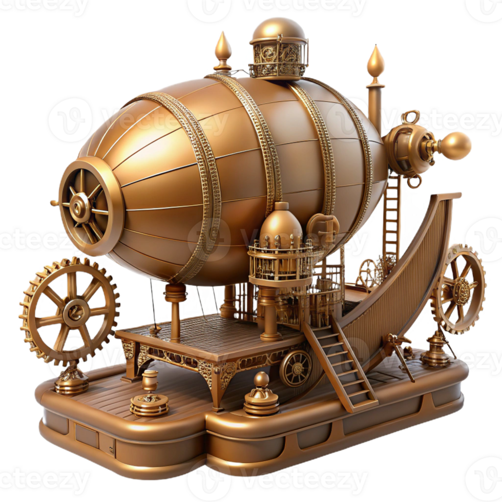 serene minimalist Steampunk airship dock, intricate gears and pipes, warm sepia tones, cogs and rivets, Victorian era aesthetic original png