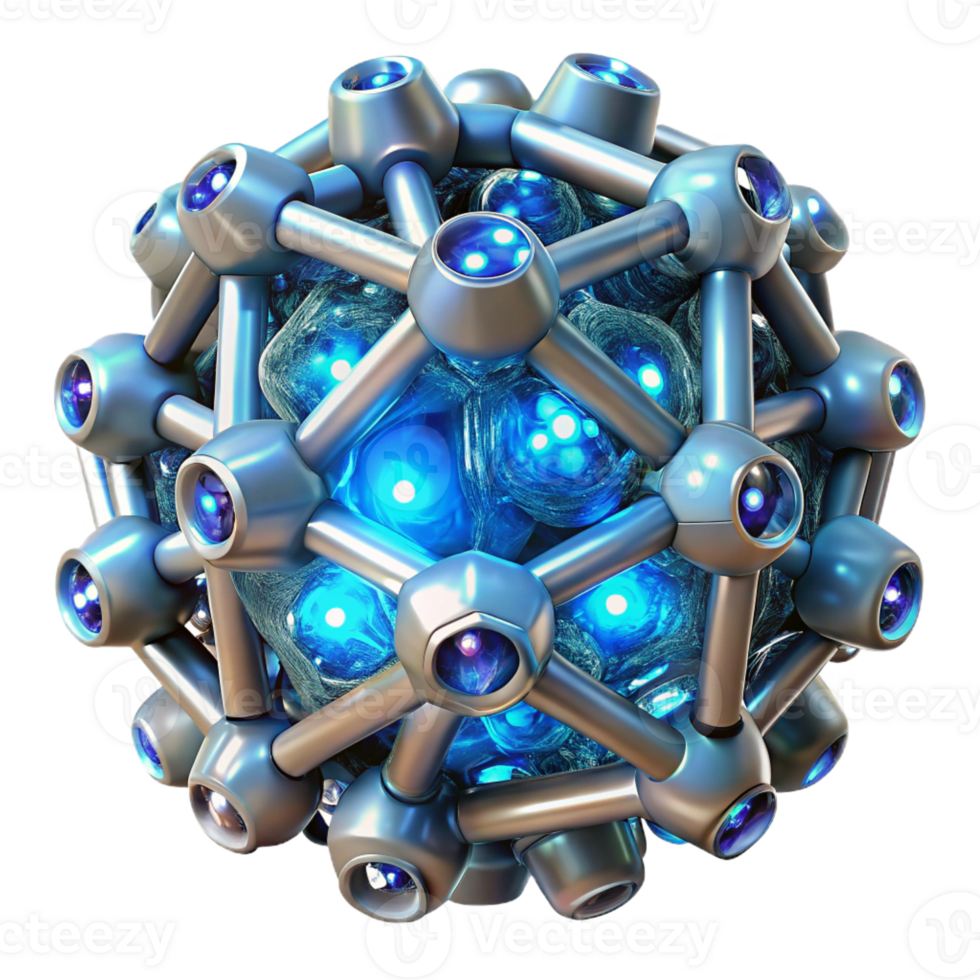 wonderful rustic A swarm of nanobots forming a complex, geometric structure, illuminated by internal bioluminescence, in a microscopic, scientific style professional png