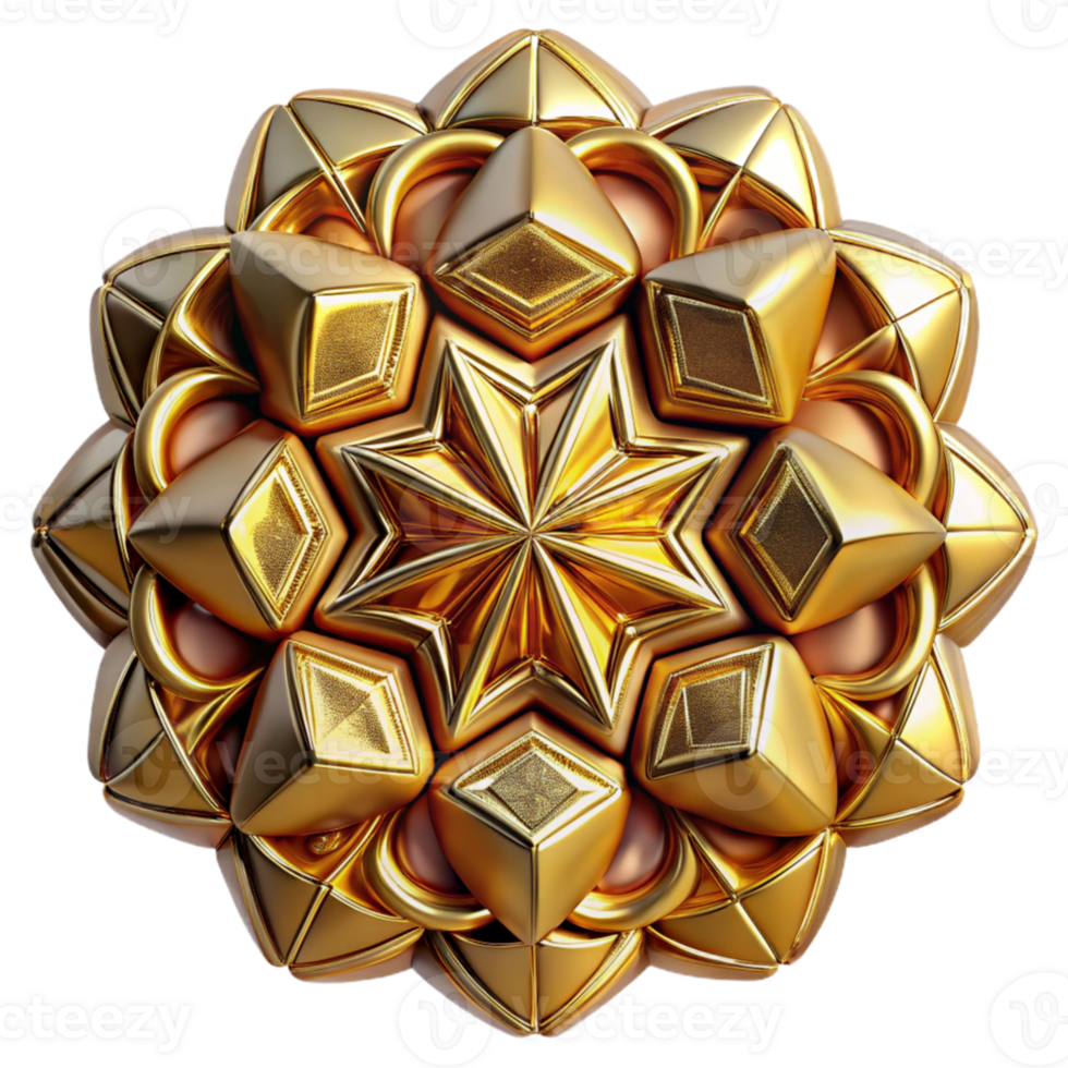 elegant vintage A kaleidoscope of tessellated, metallic shapes, reflecting a warm, golden light, in an Art Deco style authentic png