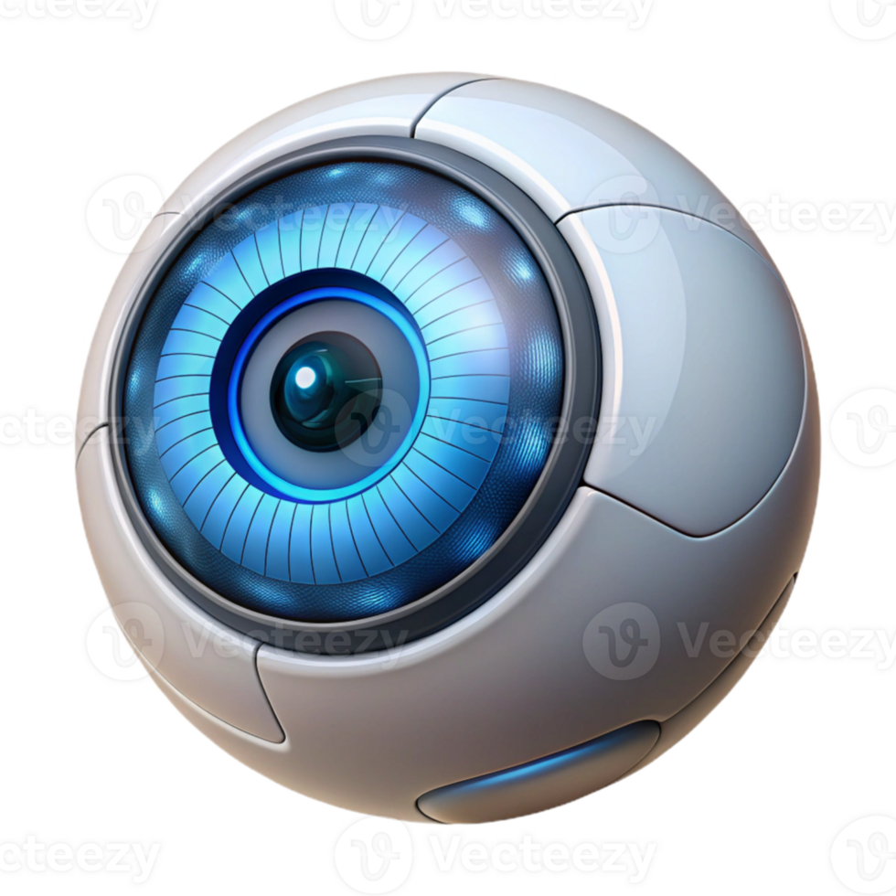 wonderful contemporary A close-up of a robotic eye, intricate details visible in the iris and lens, illuminated by a bright, white light. Photorealistic style 4K png