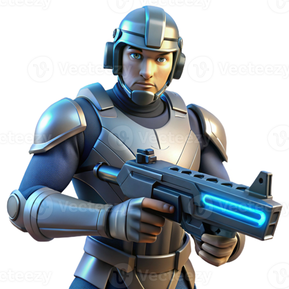beautiful modern A futuristic soldier holding a plasma rifle, dramatic lighting, heroic, comic book style original png