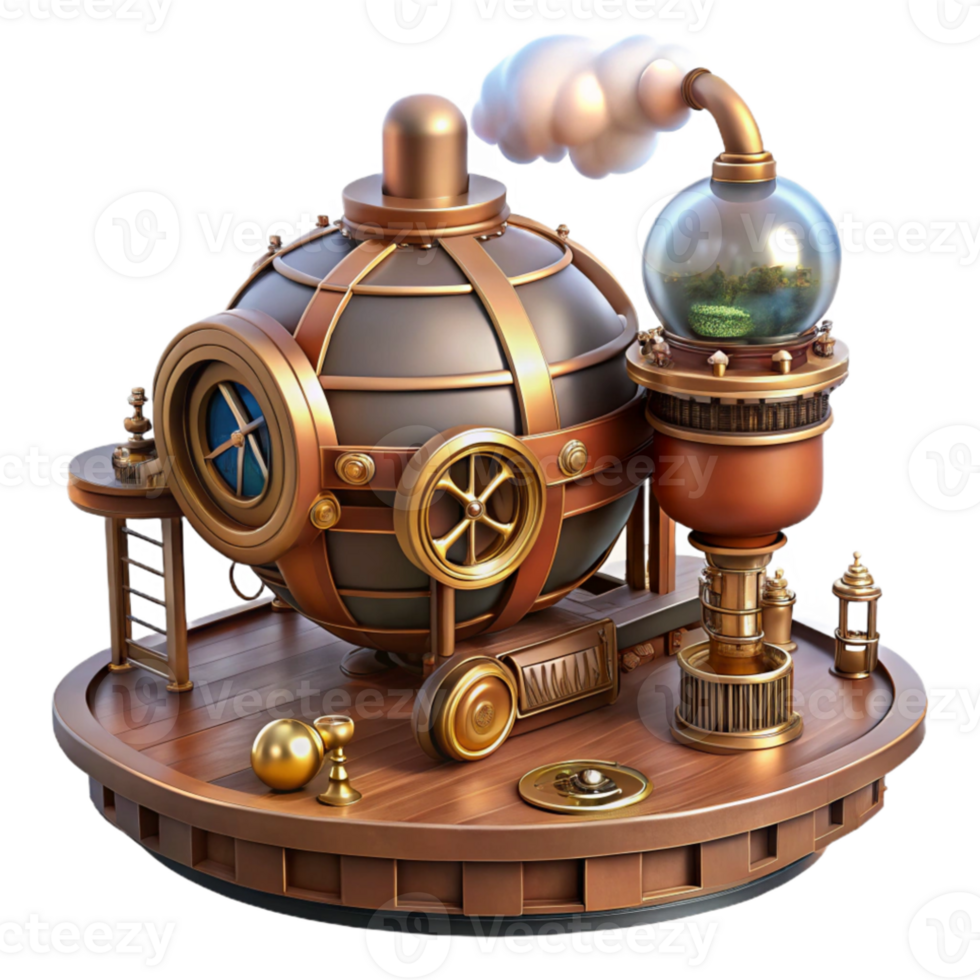 stunning abstract Steampunk airship dock, intricate gears and pipes, brass and copper details, smoky atmosphere, illustrative style detailed png
