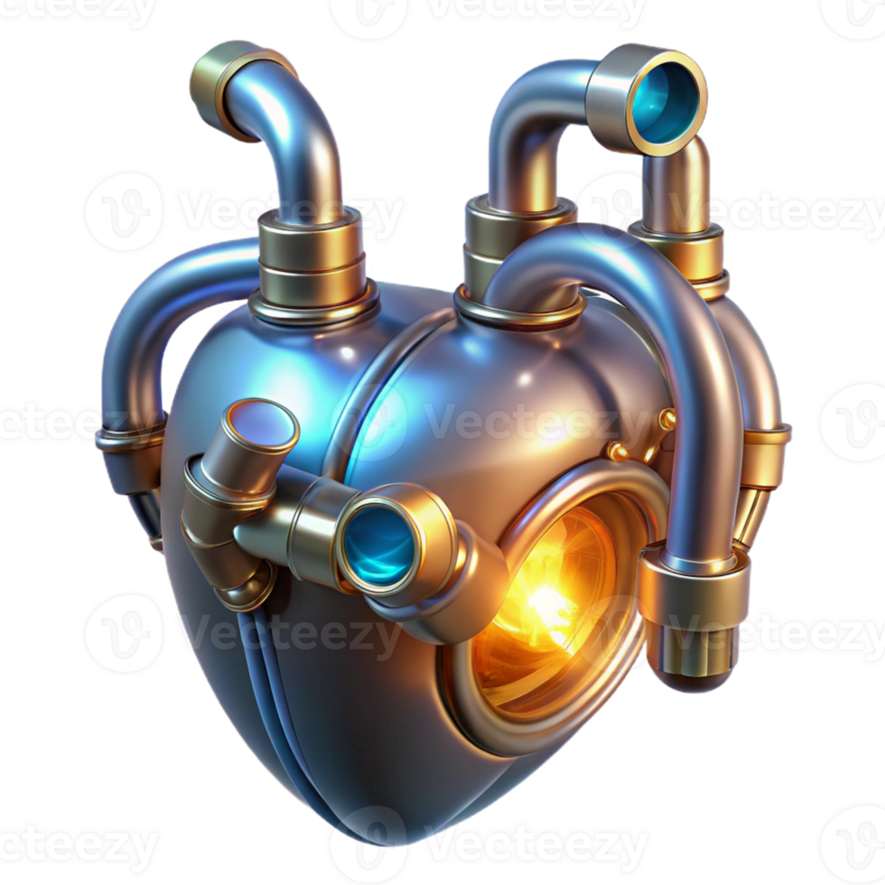 impressive classic A giant, mechanical heart pumps liquid light through a network of crystal tubes. Steampunk style, warm, glowing lighting high resolution png