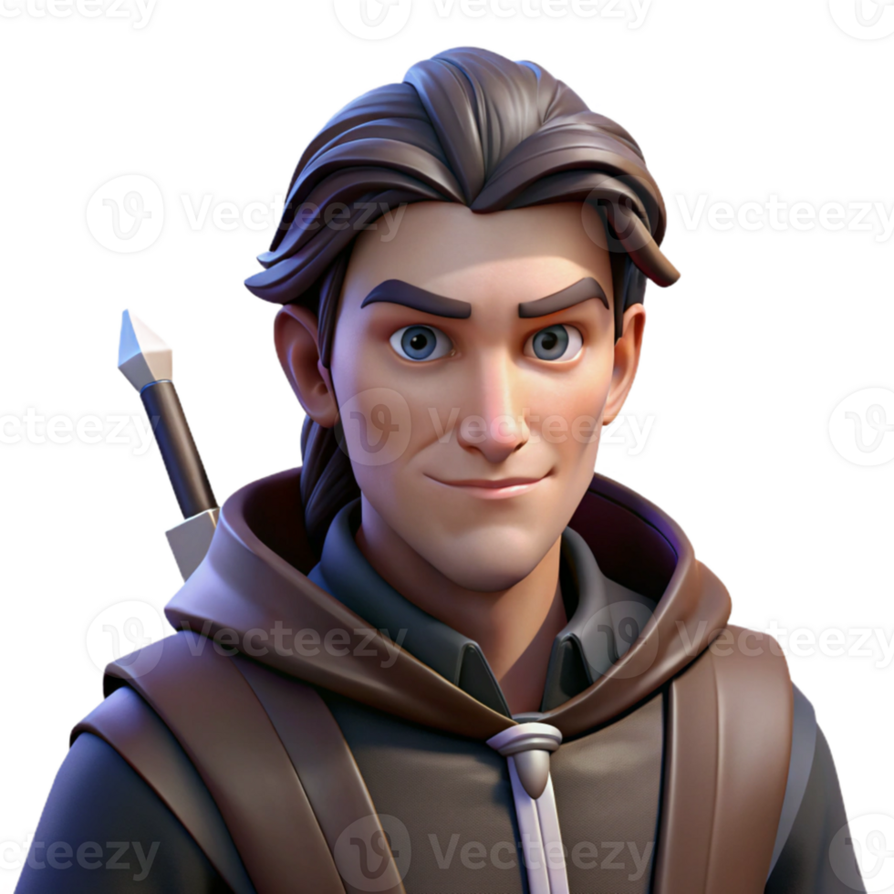 vibrant modern Portrait of a cunning rogue with a sly smirk and a hidden dagger, lit by dim, shadowy light, in a fantasy art style genuine png