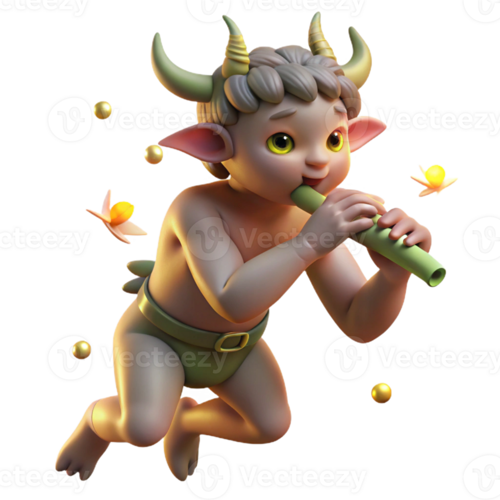 elegant classic A mischievous satyr playing a pan flute, surrounded by dancing nymphs, lit by the soft glow of fireflies. Rococo style authentic png