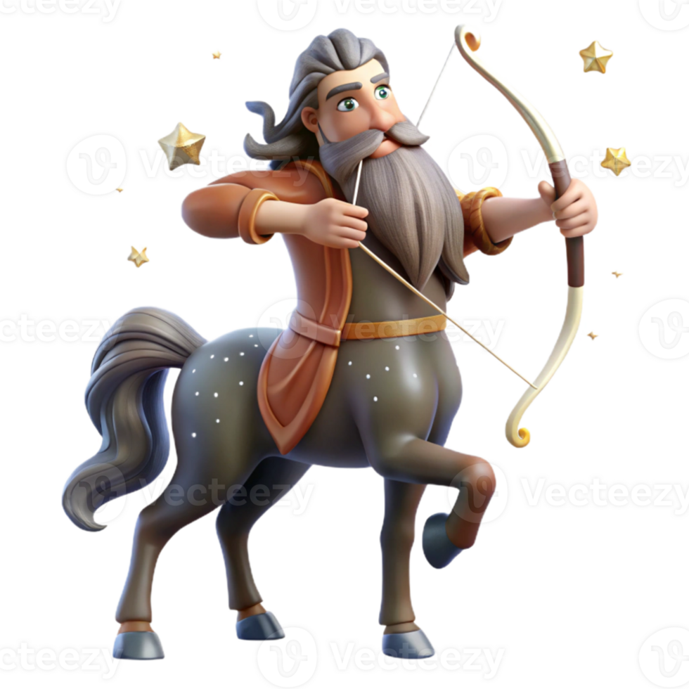 impressive contemporary A wise centaur with a long flowing beard and a bow and arrow, gazing at a distant constellation, illuminated by starlight. Renaissance style professional png