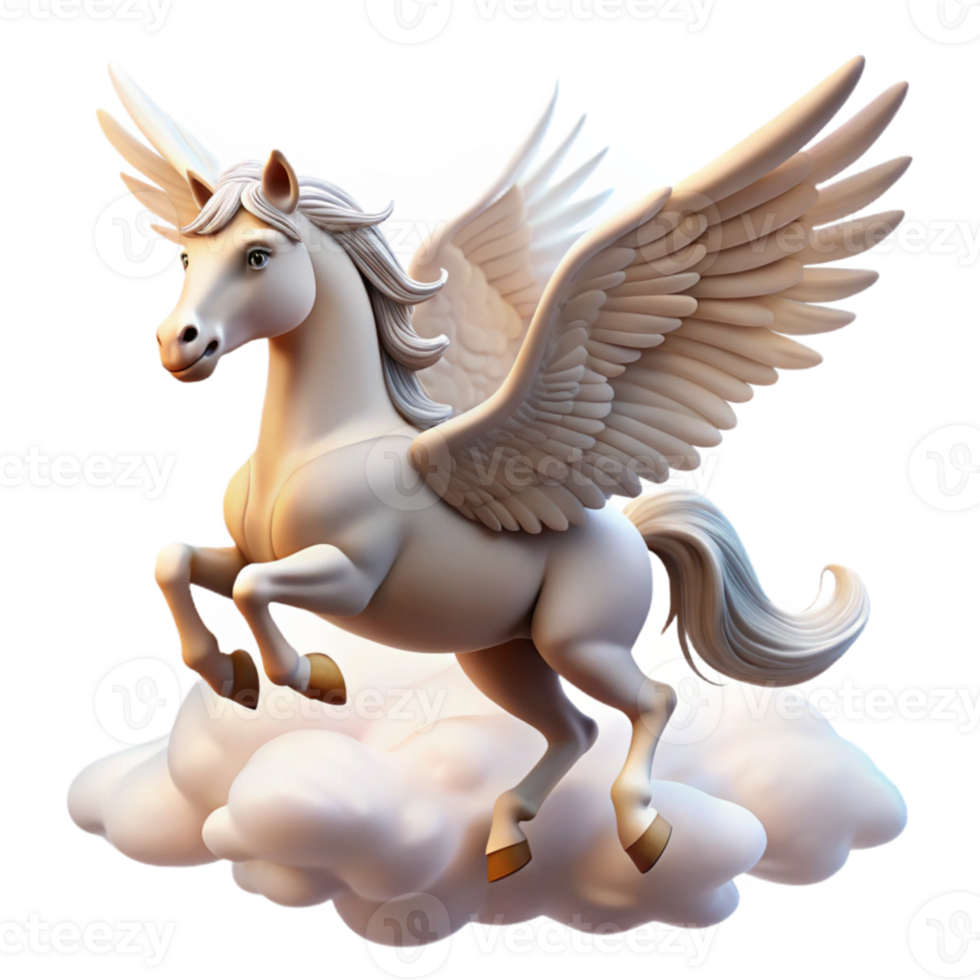serene rustic A graceful pegasus with feathered wings, soaring through a cloudy sky, illuminated by the sun's rays. Romantic style premium png