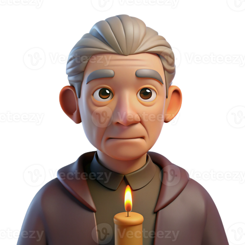 serene creative Portrait of an elderly man with deep wrinkles and a wise gaze, illuminated by a single candle, in the style of a Caravaggio painting 4K png