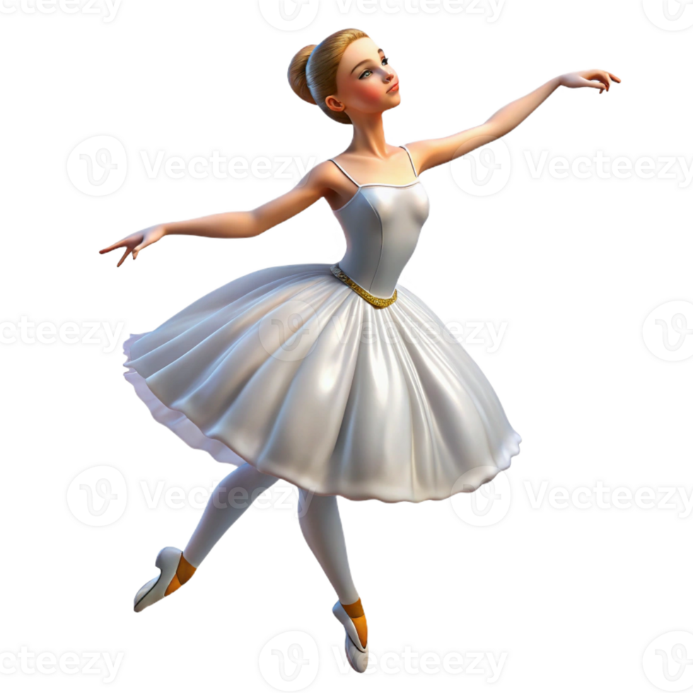 elegant abstract Portrait of a graceful ballerina with a delicate posture, wearing a flowing white tutu, lit by stage lighting, in a romantic painting style high resolution png