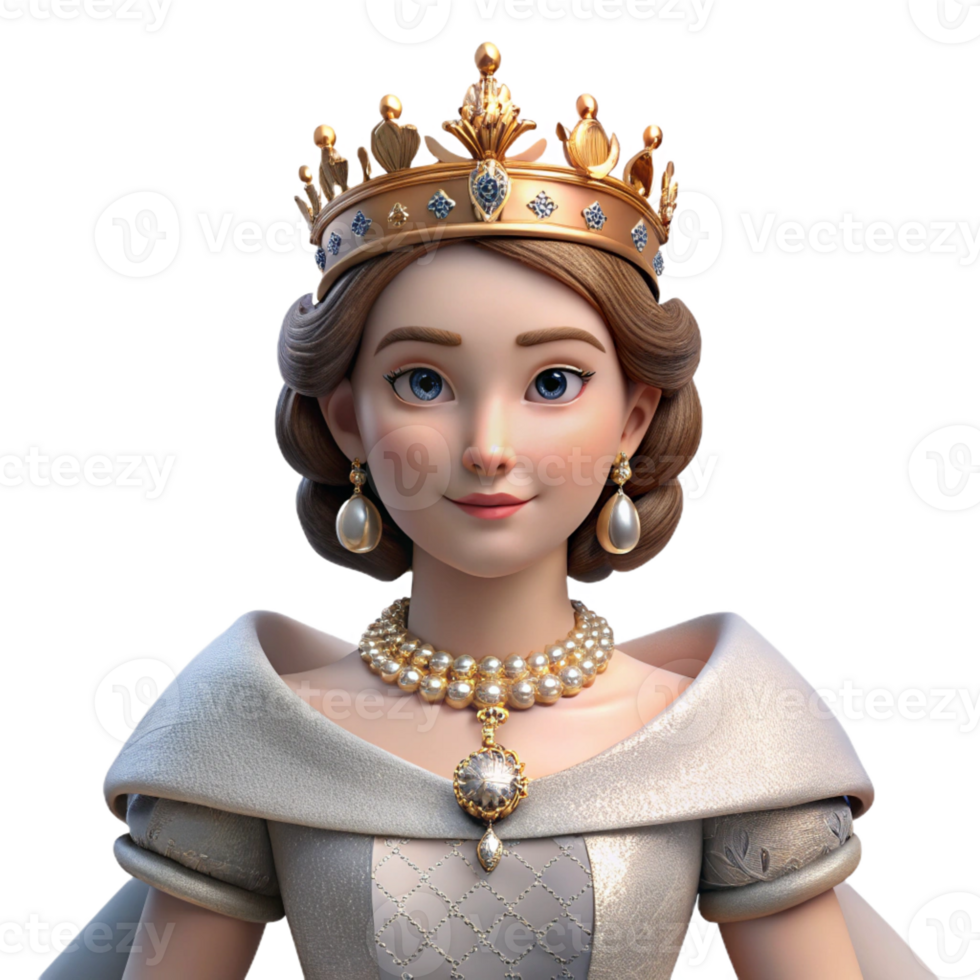 stunning contemporary Portrait of a regal queen with a jeweled crown, elegant gown, and a commanding presence, lit by a grand chandelier, in a classical painting style high quality png