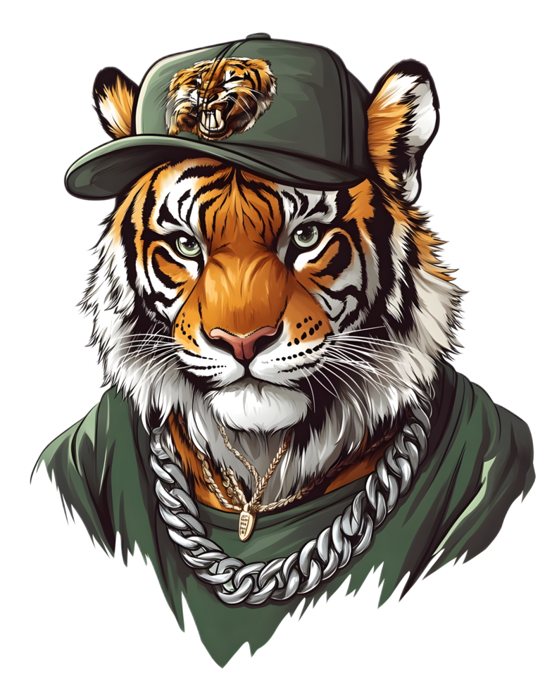 Fierce Tiger Character Wearing Military Bomber Jacket and Cap png