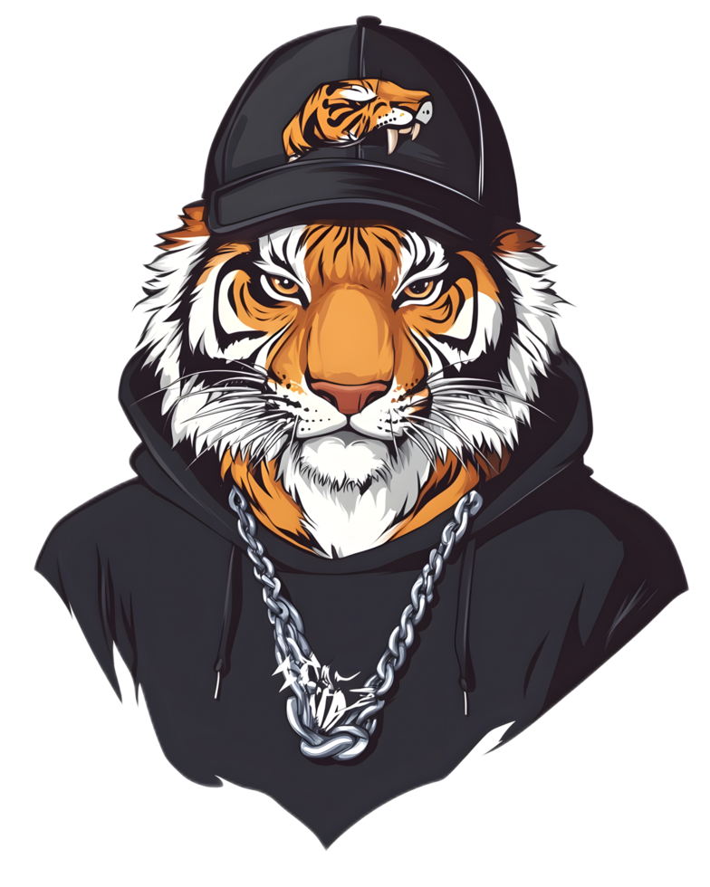 Fierce Tiger Character Wearing Bomber Jacket with Edgy Urban Style png
