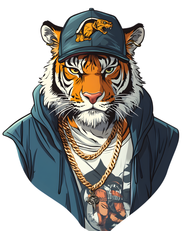 Fierce Tiger Character in Stylized Bomber Jacket png