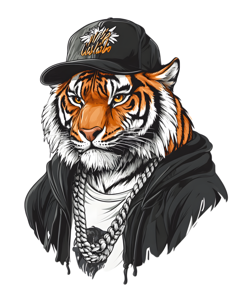 Fierce Tiger Character in Stylized Jacket and Hat png