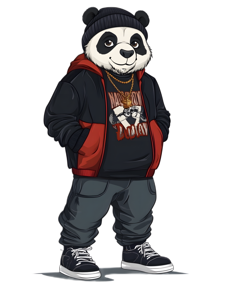 Stylish Panda Character Wearing a Varsity Jacket in a Hip Urban Setting png