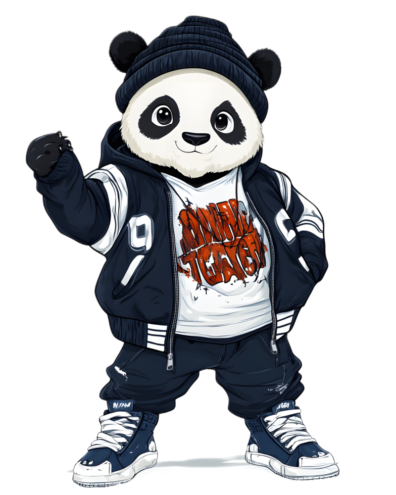 Fashionable Panda Character in Trendy Varsity Jacket png