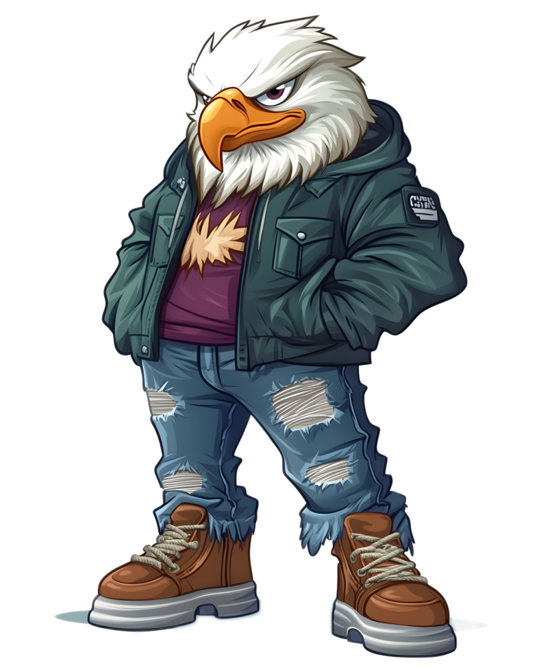 Fierce Eagle Character in Edgy Urban Outfit with Bomber Jacket Ripped Jeans and Combat Boots png