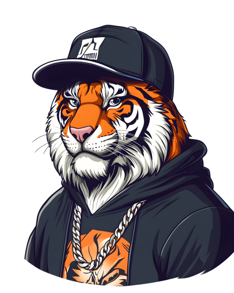Fierce Tiger Wearing Bomber Jacket and Baseball Cap png
