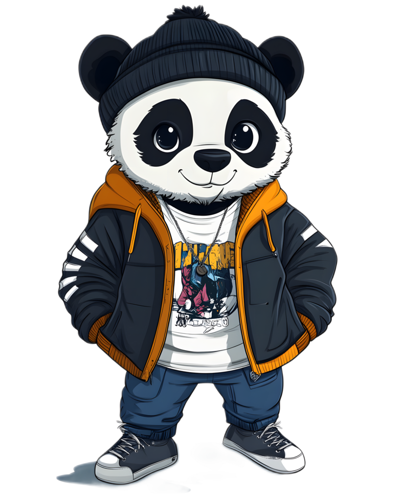 Adorable Panda Character Wearing Trendy Varsity Jacket in Casual Urban Style png