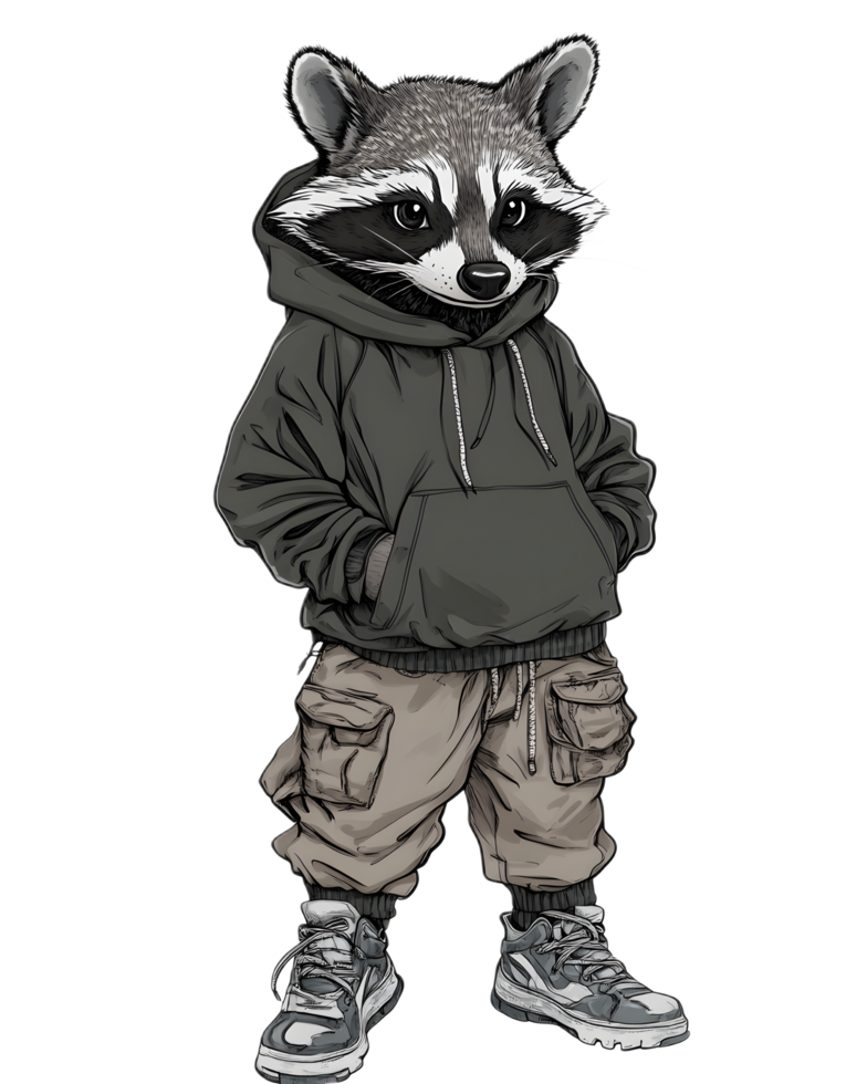 Stylish Raccoon Character Wearing Varsity Jacket in Urban Setting png