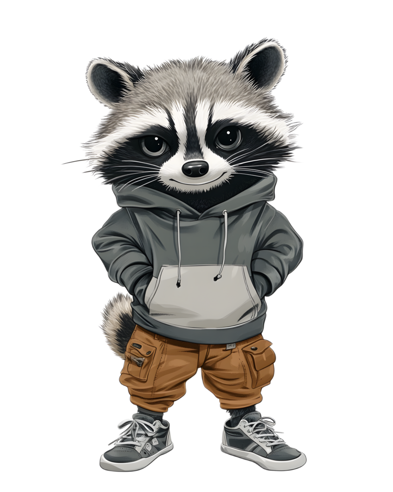 Trendy Raccoon Character in Varsity Jacket png