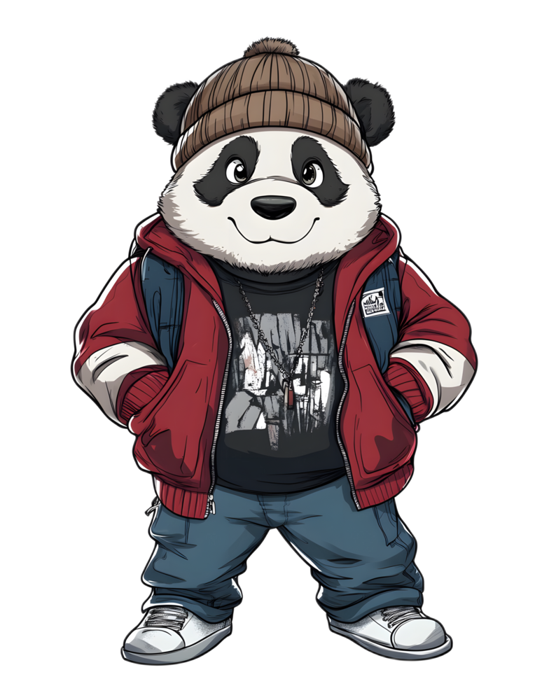 Hip Panda Character in Varsity Jacket for Branding Merchandise or Mascot Design png