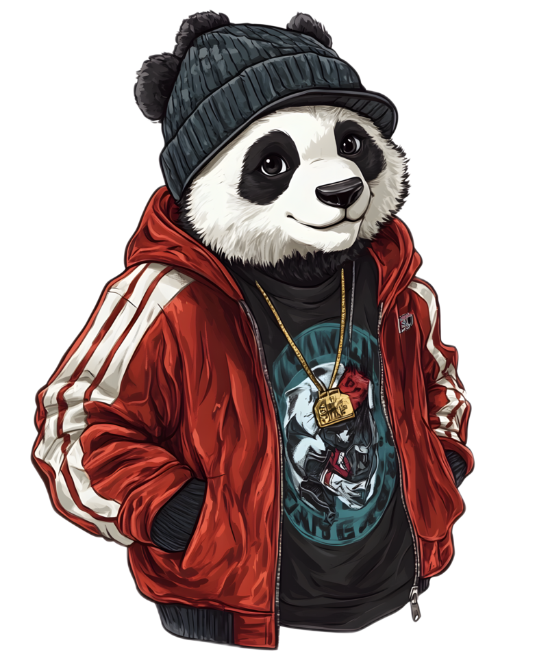 Fashionable Panda Character in Varsity Jacket png