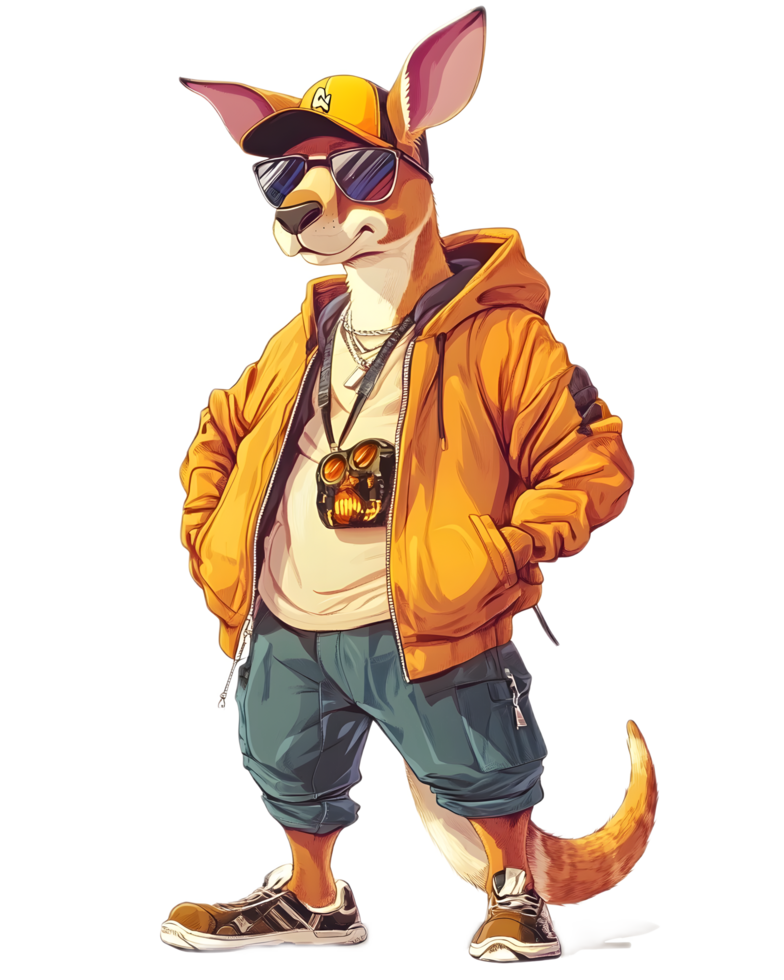 Fashionable Kangaroo Character Exploring the Outdoors in Stylish Activewear png