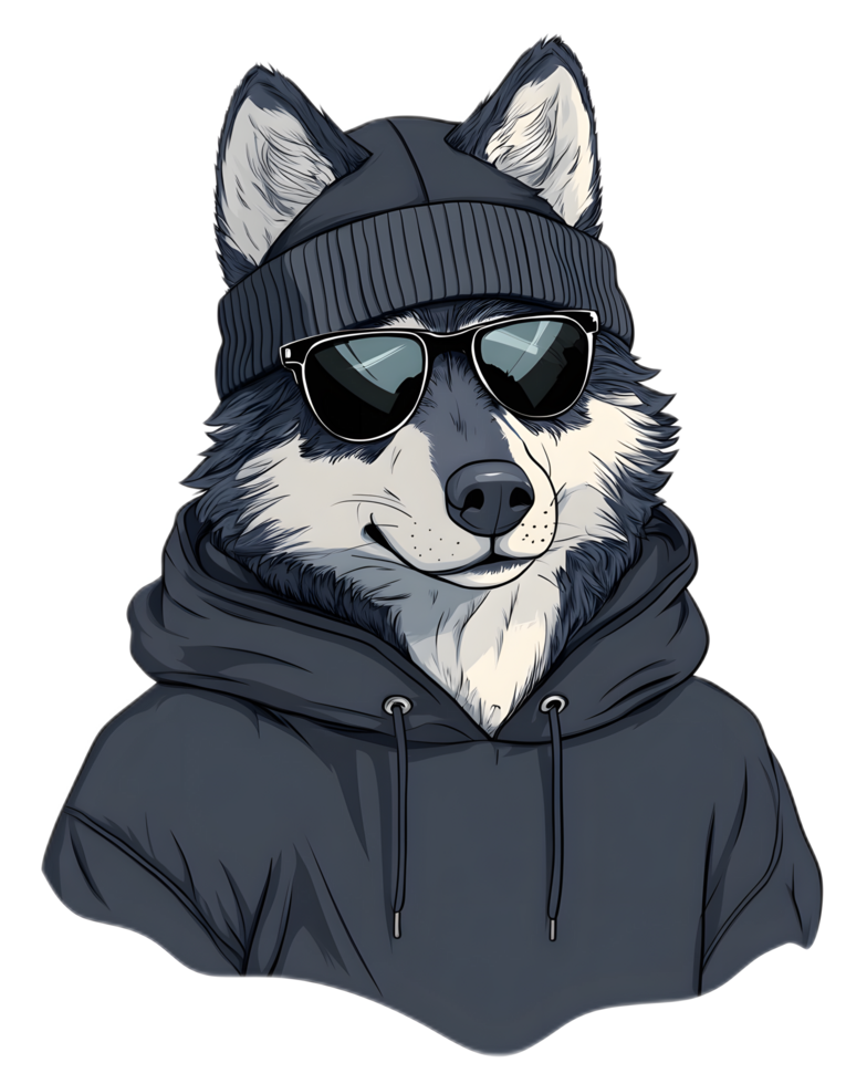 Cool Canine Character in Sunglasses and Hoodie png