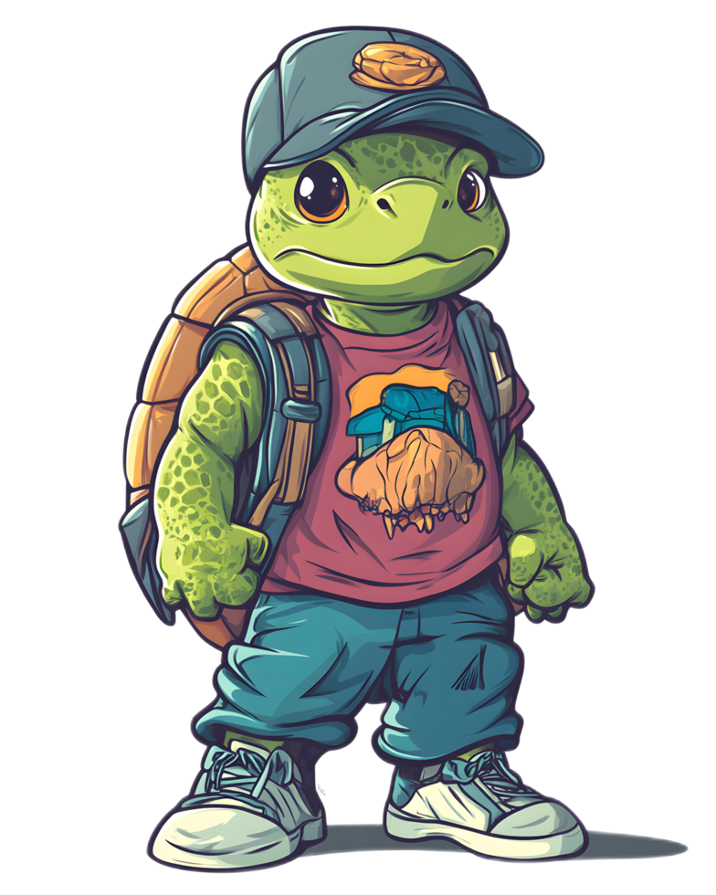 Cartoon Turtle Explorer Character in Casual Gear on Outdoor Adventure png