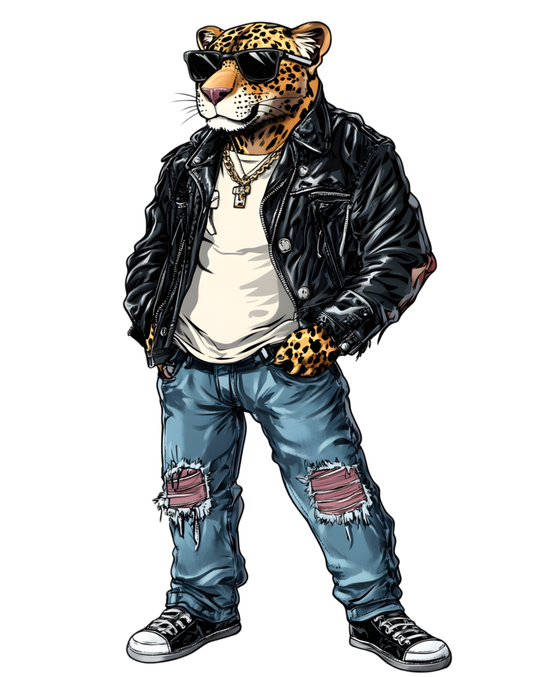 Stylized Leopard Character in Edgy Urban Fashion png